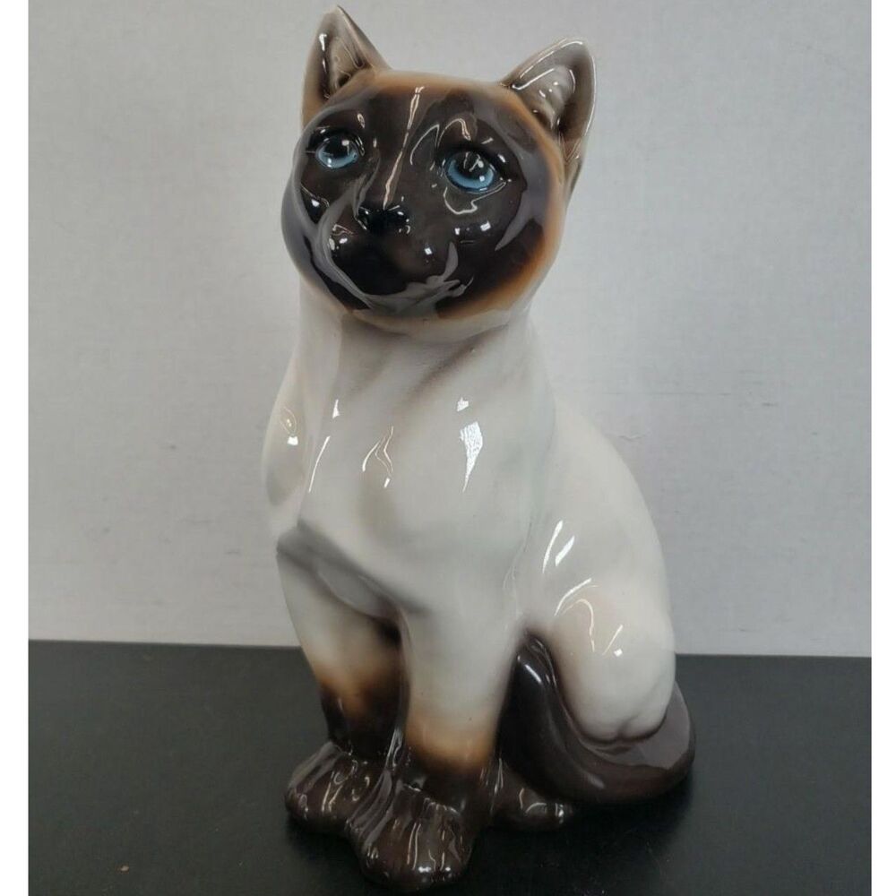 Vintage Intrada Italy Life-Size‎ Siamese Cat Statue — Hand-Painted Ceramic